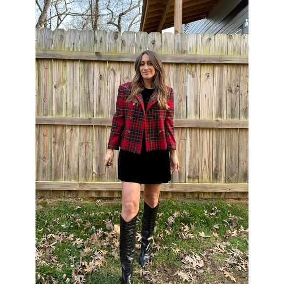 Vintage Red Tartan Wool Blazer (Made in USA) J H Collectibles - Picture 7 of 11